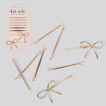 Metal Enamel Cloud &amp; Bow Bobby Pins 8pc Set - Rosewood