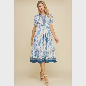CONTRAST FLORAL PRINT MIDI DRESS - 4699DB