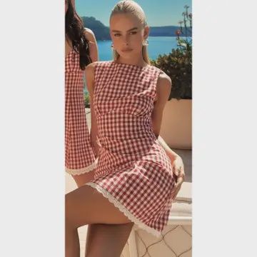 SLEEVELESS GINGHAM PRINT MINI DRESS