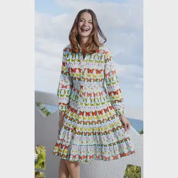 Del Ray Multi Tier Dress Turquoise Butterflies