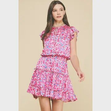 Floral Print Tiered Mini Dress - 4114DD