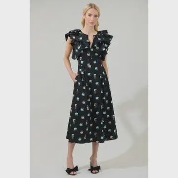Mayrel Floral Santana Tie Back Midi Dress