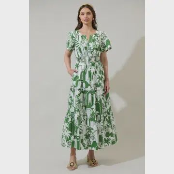 Nala City Palmer Poplin Tiered Maxi Dress