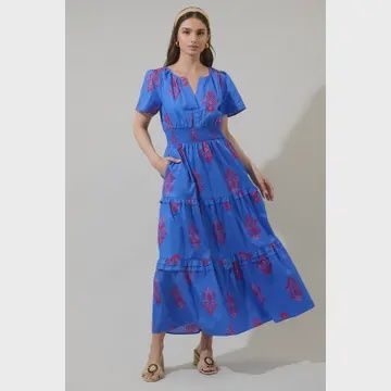 Shayna Floral Palmer Poplin Tiered Maxi Dress