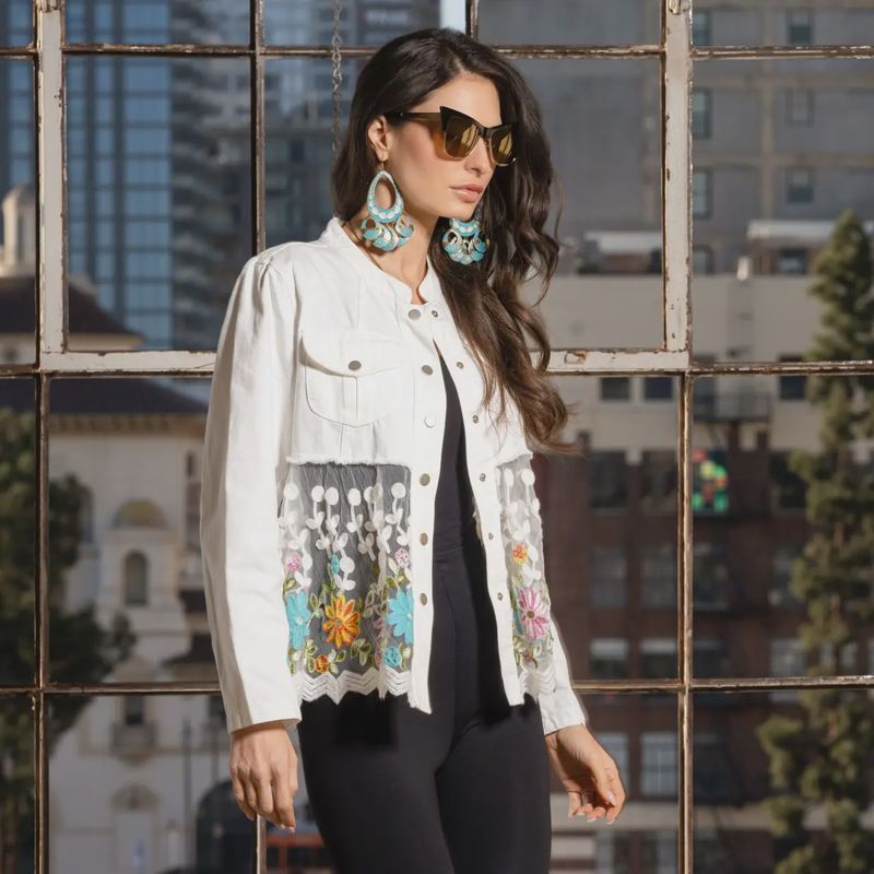 BA-03 - White Embroidered Denim Jacket