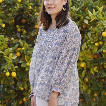 Alya Floral Top Parchment-Blue