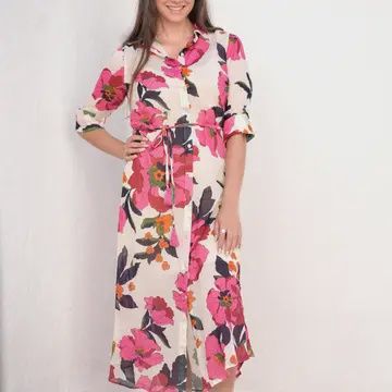 Reine Shirt Dress White Fuchsia