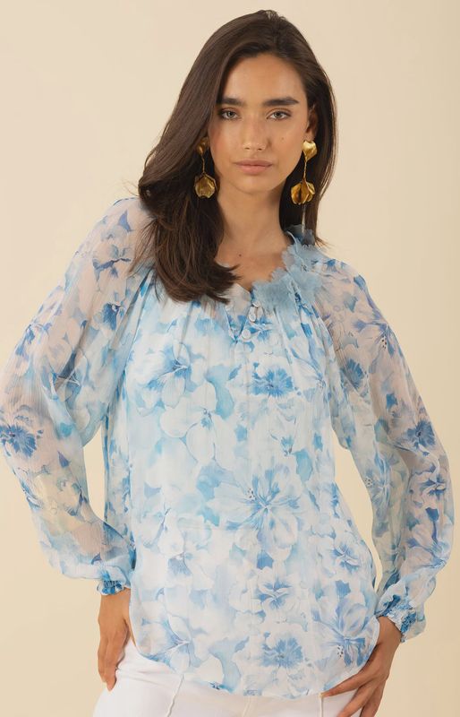 Jolie Floral Trim Silk Top