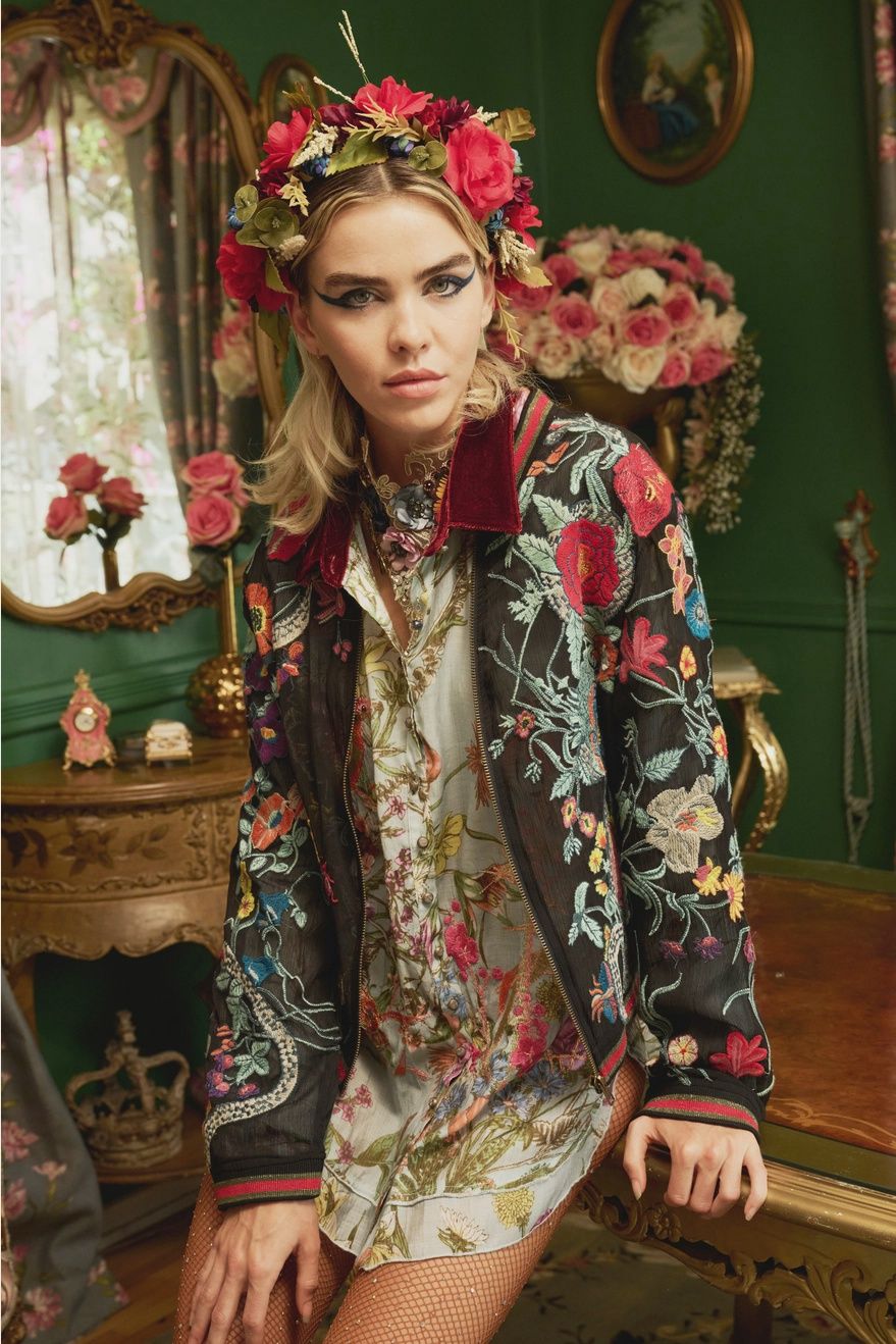 Bellezza Embroidered Bomber Jacket, Color: Black Floral, Size: S