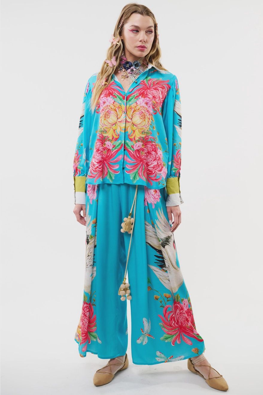 The Legend of the Crane Pants, Color and Size: Teal Crane / M