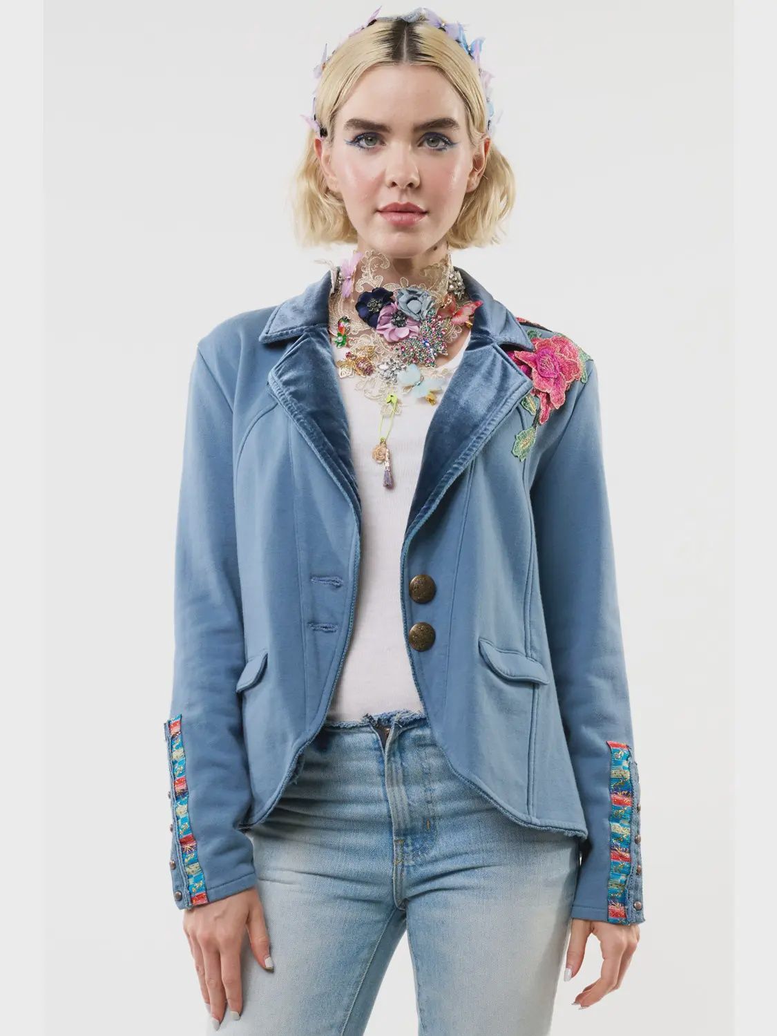 Elise French Terry Knitted Embellished Blazer by Aratta