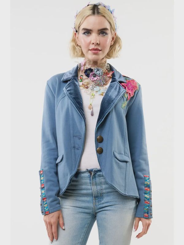 Elise French Terry Knitted Embellished Blazer by Aratta