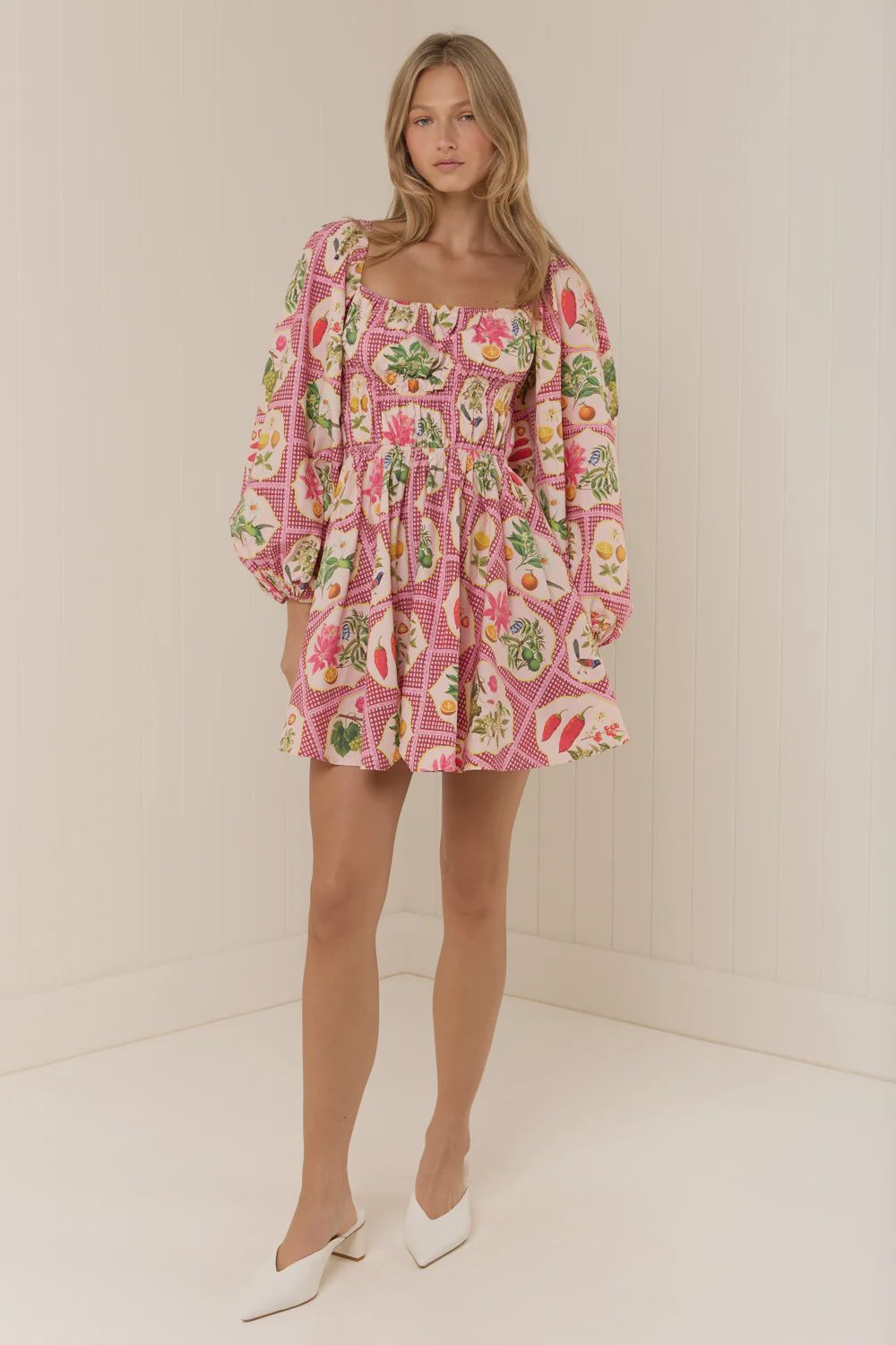 Walker Dress- Pink Citrus Tile