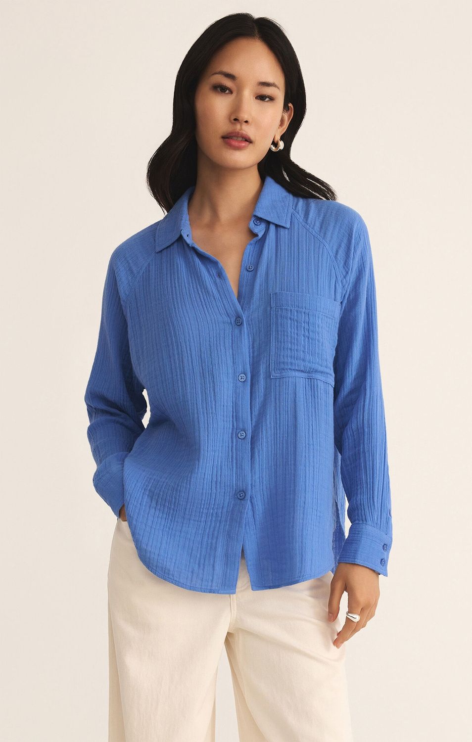 The Perfect Airy Top, Color: Bay Blue (BYL), Size: L
