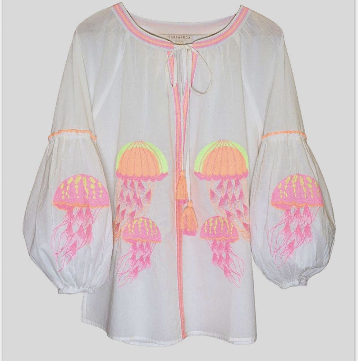 Embroidered Blouse, Color: White Jellyfish, Size: S