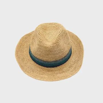 Crochet Fedora - Unisex Straw Hat | Turquoise &amp; Blue