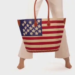 American Flag Straw Tote Bag | default