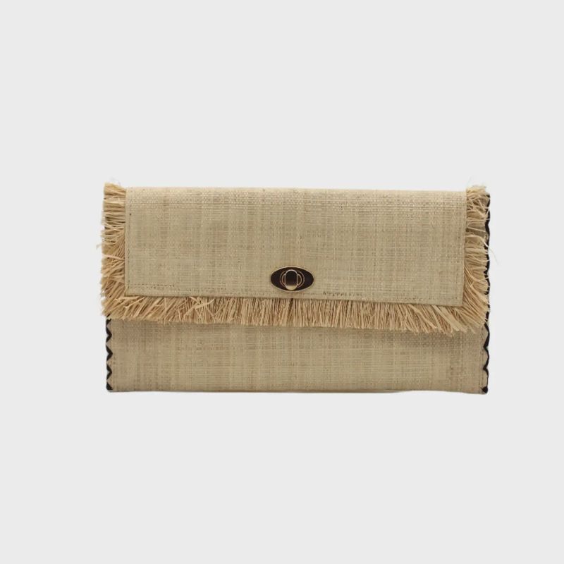 Sophie Straw Envelope Clutch Purse with Raw Fringe Trim Edge | Natural