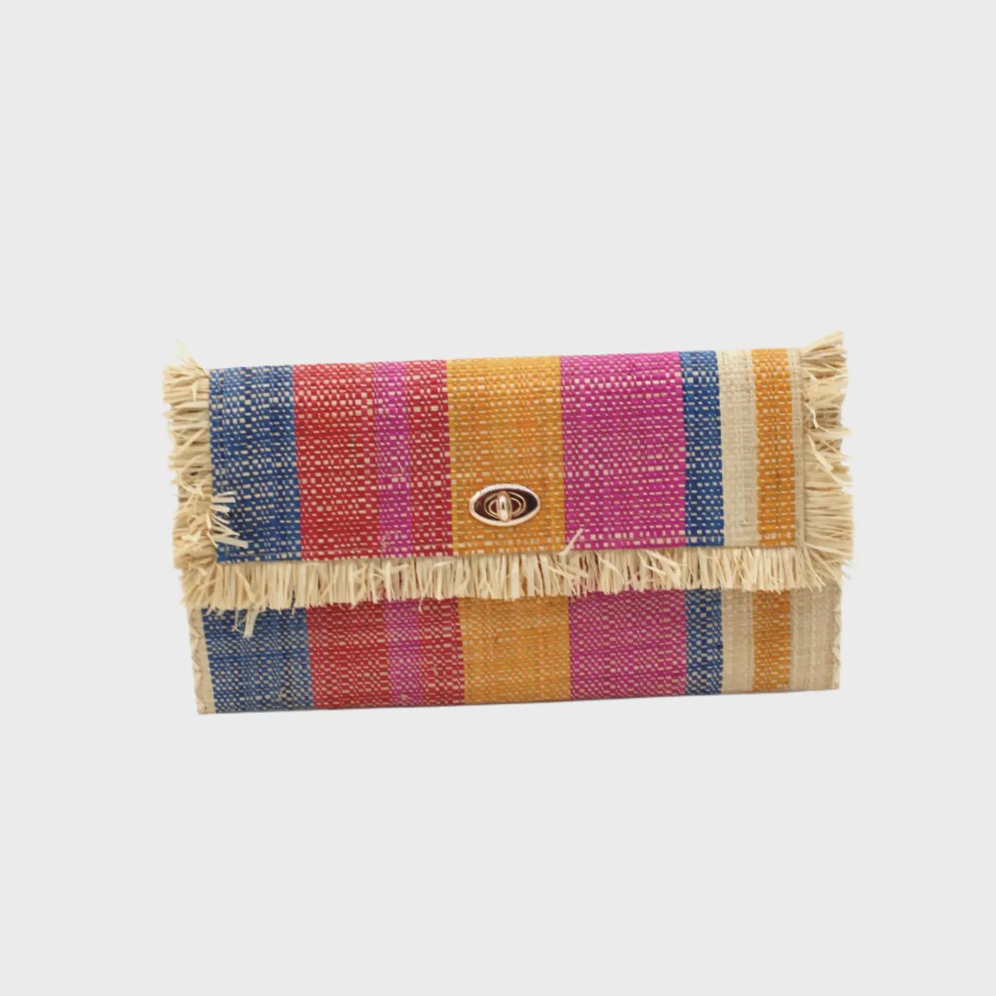 Sophie Straw Envelope Clutch Purse with Raw Fringe Trim Edge | Sassafras Swirl