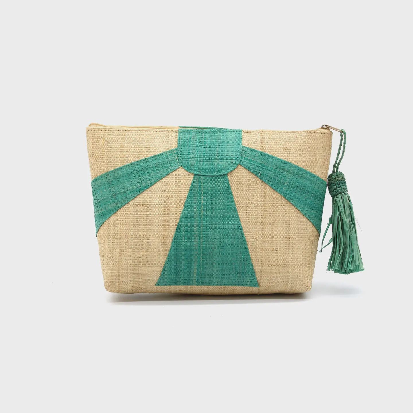 Sunburst Cosmetic Clutch with Tassel Zipper Pull | Seafoam