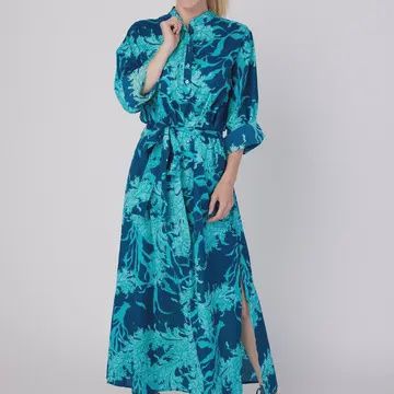 Elina Caftan Maxi Dress Navy Blue Coral