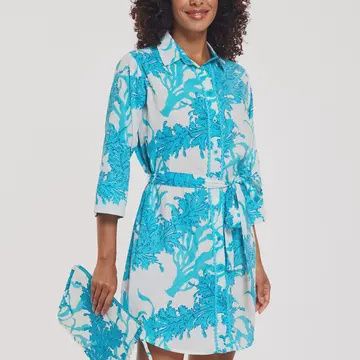 Carlotta Shirt Dress Big Coral White Blue