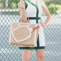 Pickleball Tote Bag, Cane, Leather, Bamboo and Custom Brass