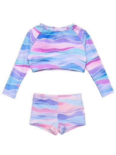 WATER HUES CROP LS RASH TOP SET, Size: 6