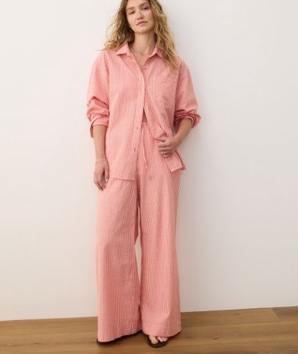 Seersucker Drawstring Wide Leg Pant