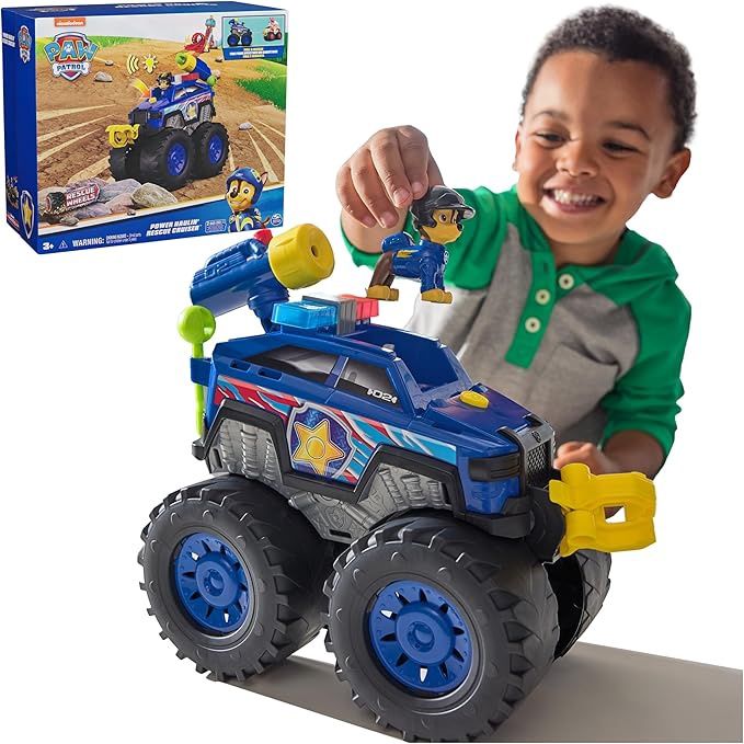 Paw Patrol: Rescue Wheels Chase’s Power Haulin’ Cruiser, Toy Truck with Launcher, Motorized Winch, Lights &amp; Sounds