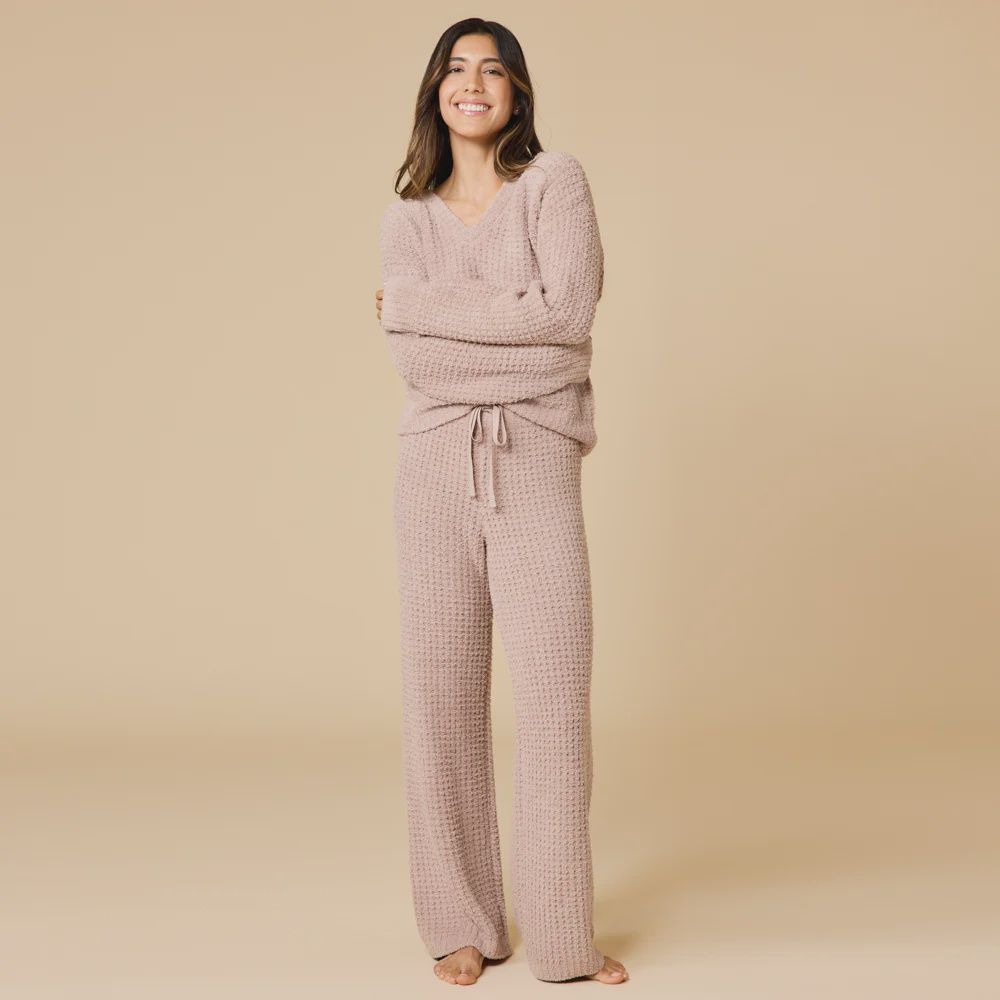 Waffle Marshmallow V-Neck with Long Pant, Size/Color: 8200-2-Coco-L