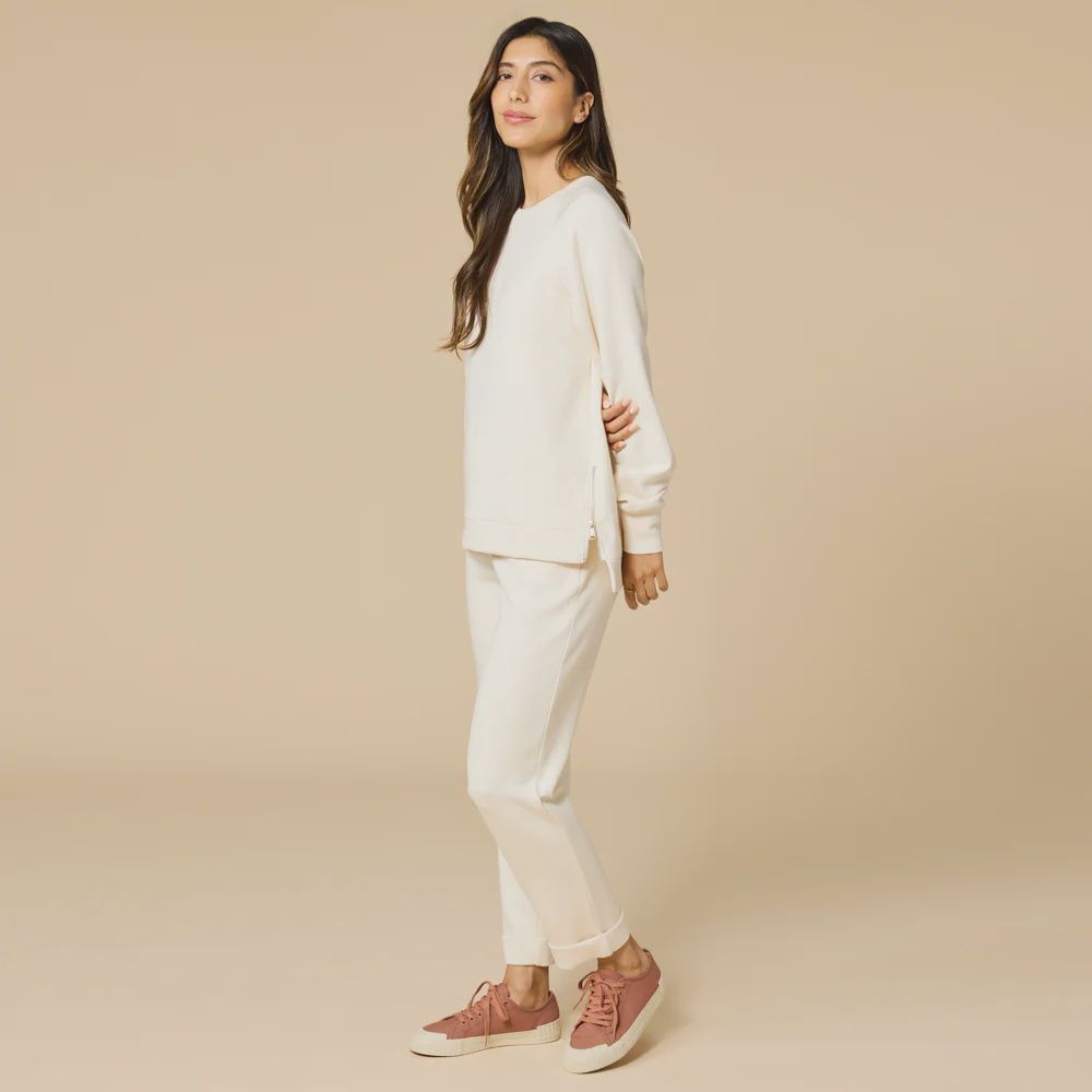 DreamTech Crew Tunic with Side Zip &amp; Flood Pant, Size/Color: 5200-4-Almond-L