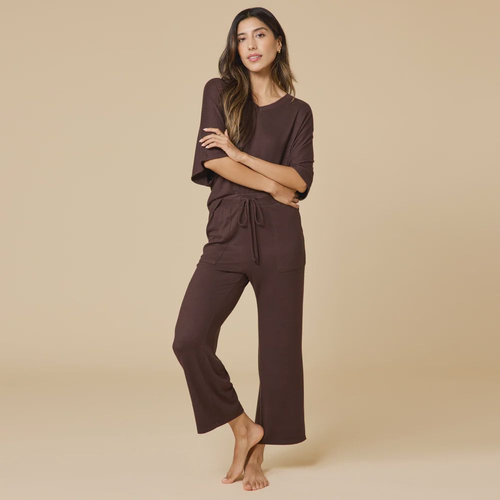Dream Relaxed V-Neck Capri Set, Size/Color: 2300-2-Espresso-L