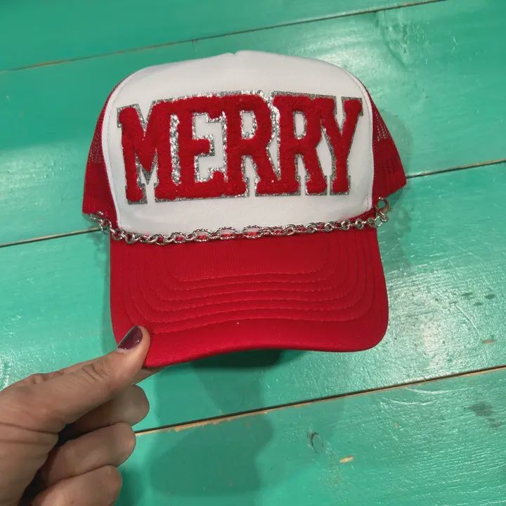 Red Chenille Merry Trucker | Christmas Cap| Holiday| Santa
