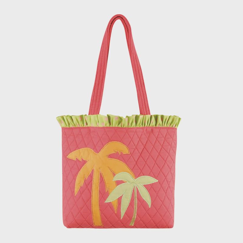 Flamingo Fun Palm Trees Ruffle Tote Bag 13" x 10"