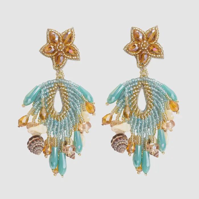 Aqua Beaded Shell Earrings