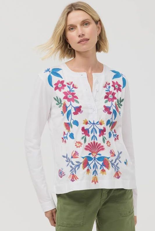 MIXED MEDIA HENLEY T-SHIRT- ELIZABETH