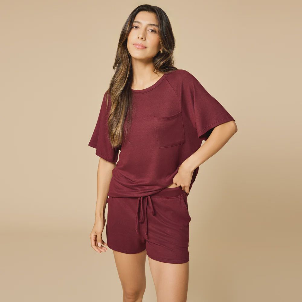 Dream Slouchy Tee &amp; Short Set, Color: Cherry Cola, Size: L