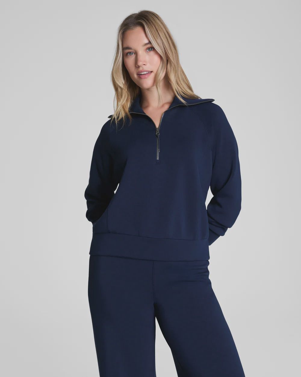 SPANX AIRESSENTIALS® HALF ZIP, Color: Navy, Size: XS