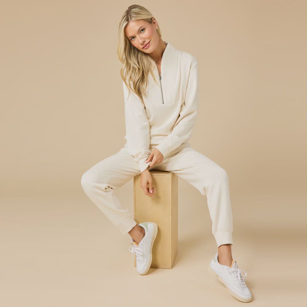 DreamTech 1/4 Zip Jogger Top, Color / size: Almond/L