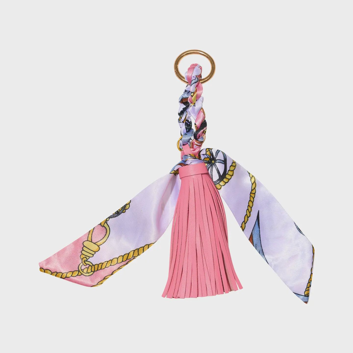 Faux Leather Tassel w/ Scarf Bag Charm, Color: Pink