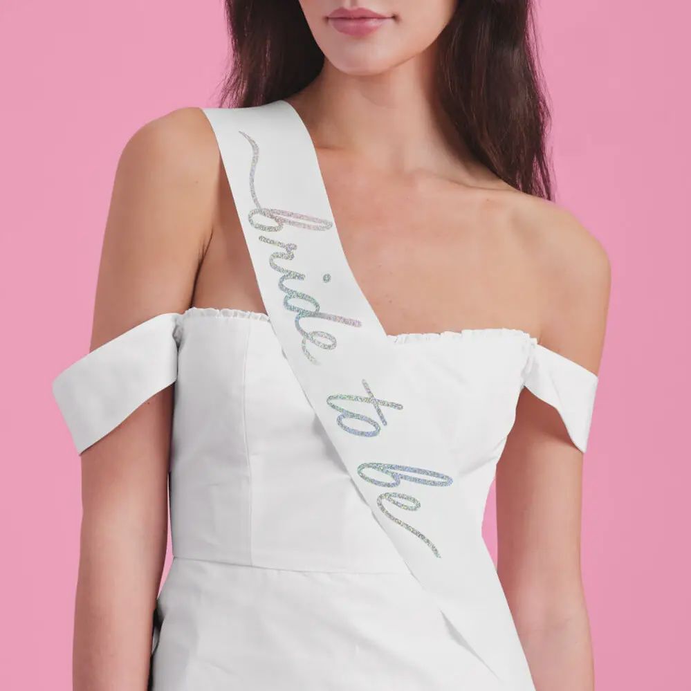 White Iridescent Bride Sash | white, iridescent, bride to be