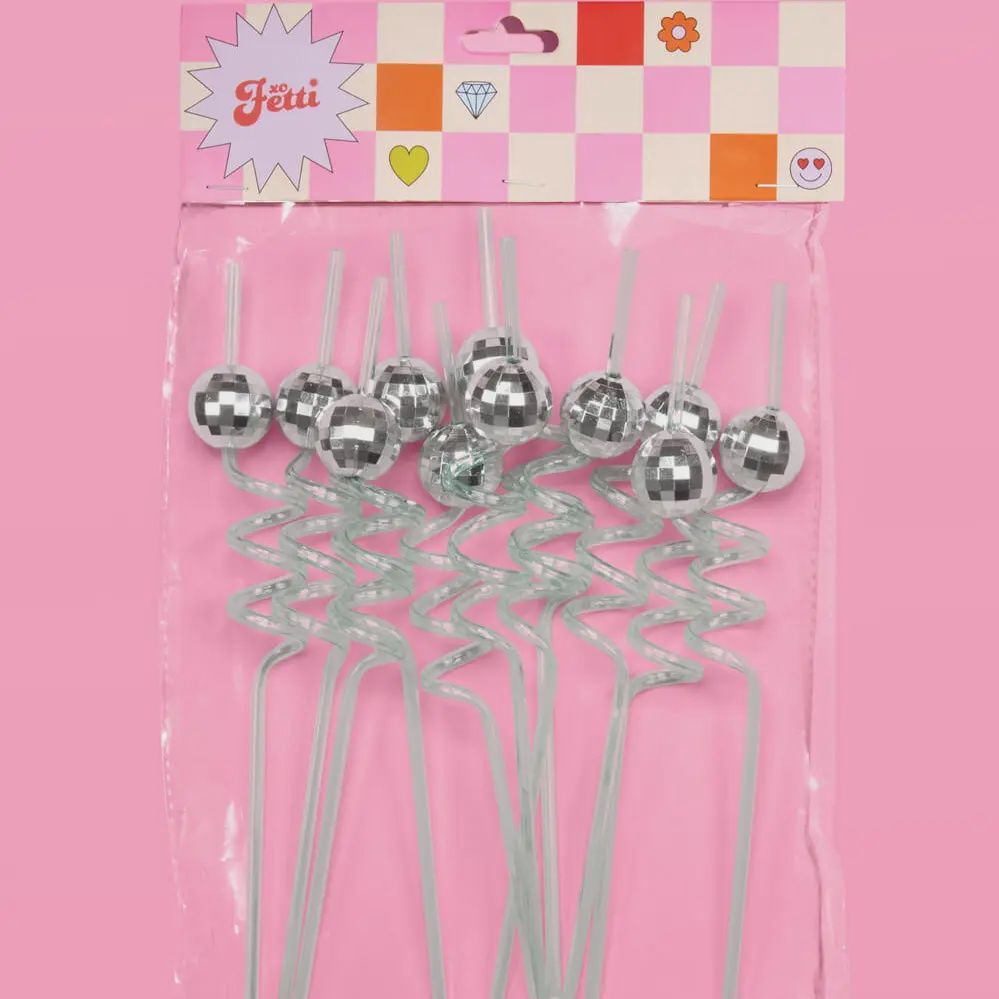 Disco Ball Reusable Swirly Straw Set | turquoise, disco