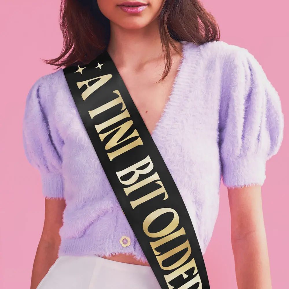 Tini Bit Older Sash - black satin sash, martini party