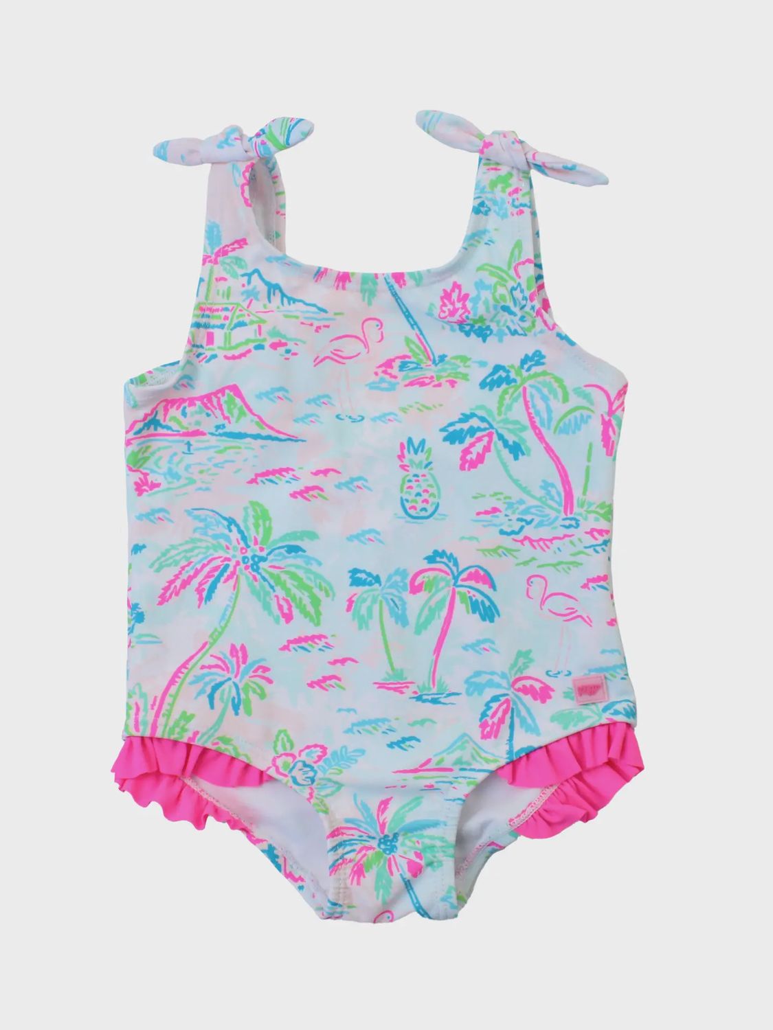 Girls Tropical Resort Tie Shoulder One Piece Swimsuit