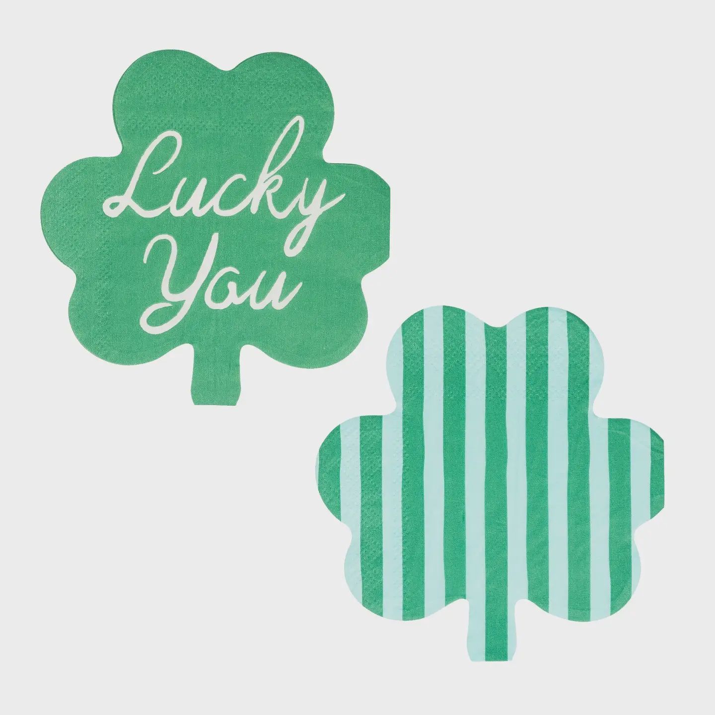 Shamrock Shaped Lucky You and Striped Cocktail Napkin Set