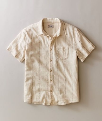 Classic Stretch Selvage Shirt- cream emb, Size: Medium