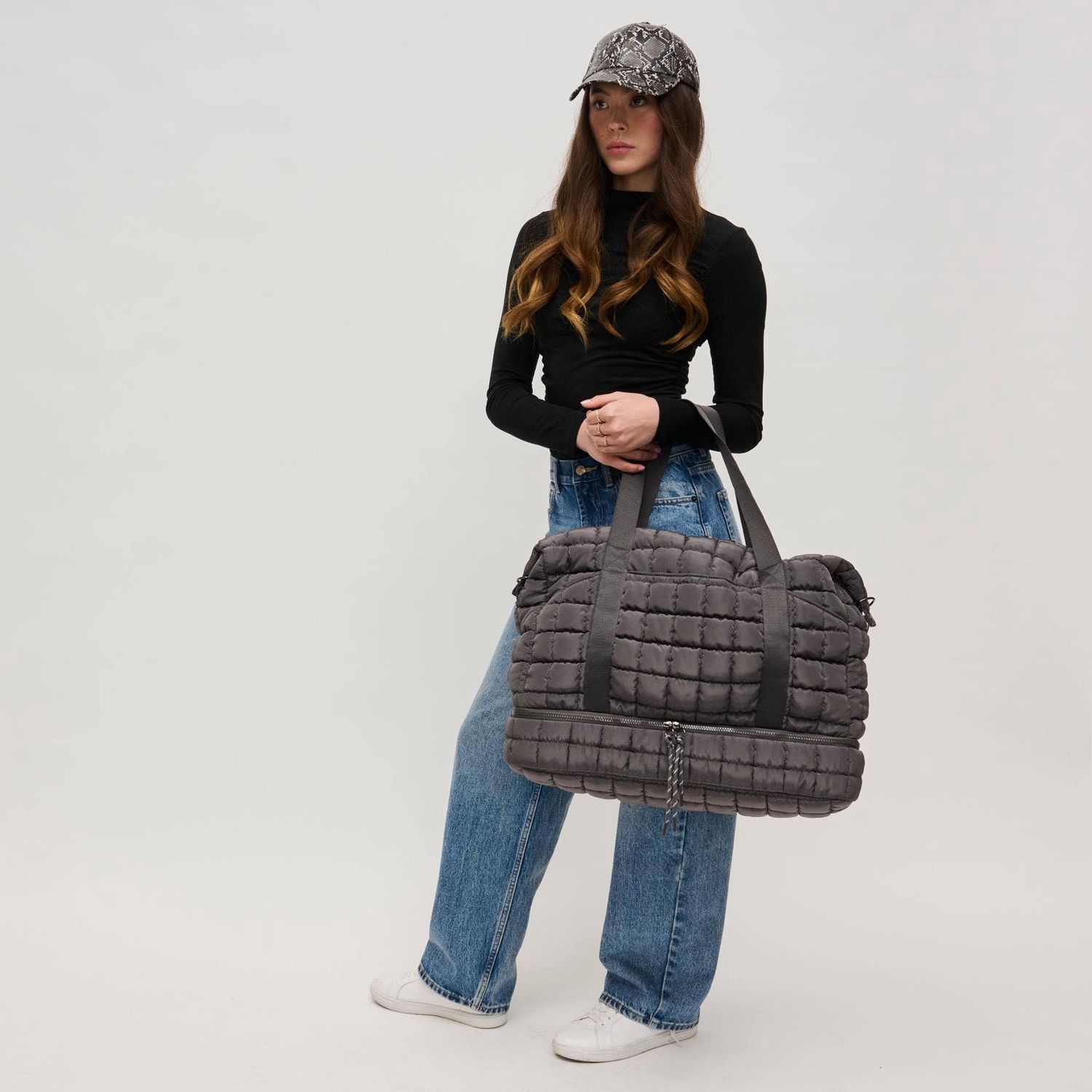 Globetrotter Quilted Nylon Puffer Travel Weekender, Color: Carbon