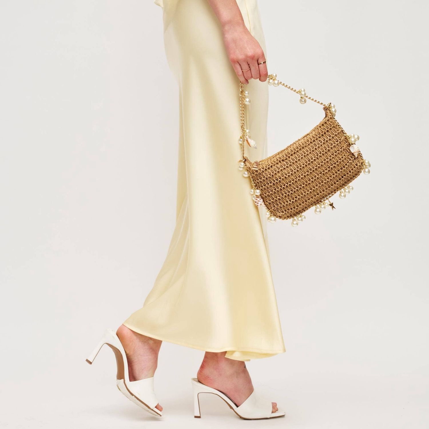 Steph Seasonal Seashell Straw Bag Evening Bag, Color: Natural