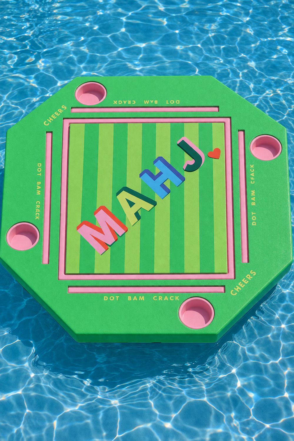 Floating Mahjong Tile Mat in MAHJ Block in Green and Pink
